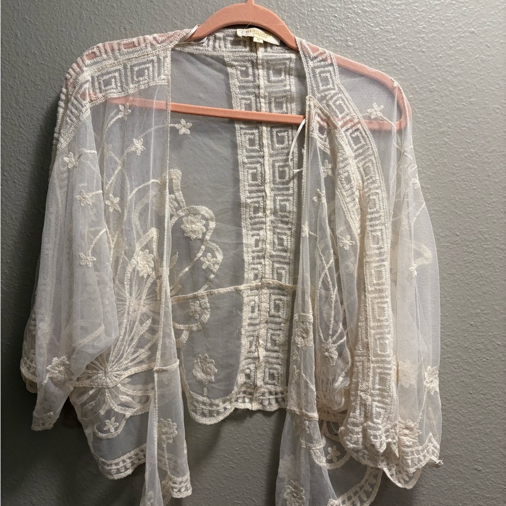 Sheer Embroidered Kimono Cardigan